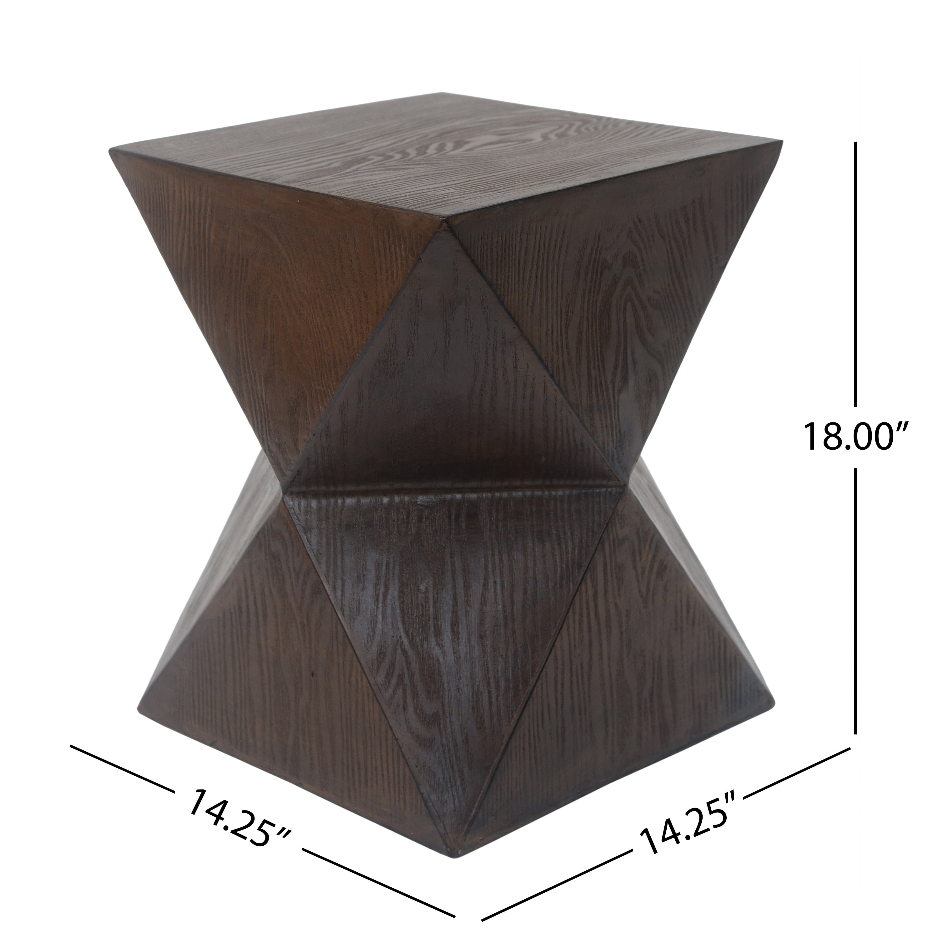 Prismatic Side Table, 14.25 Inch Natural Wood Grain Finish Concrete End Table for Patio Garden, White