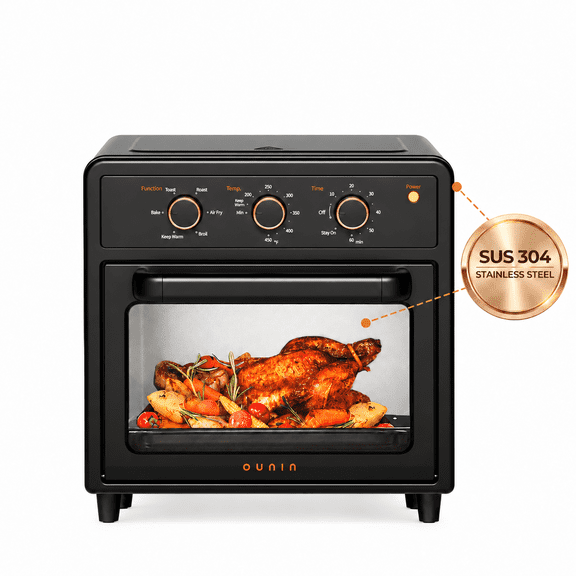 Ounin 12 QT Air Fryer Toaster Oven with Steam Assisted, Compact Countertop Oven with Rapid Steam, Air Fry, Vapor Bake, Steam Clean, Bake, Dried, Ferment, Stainless Steel