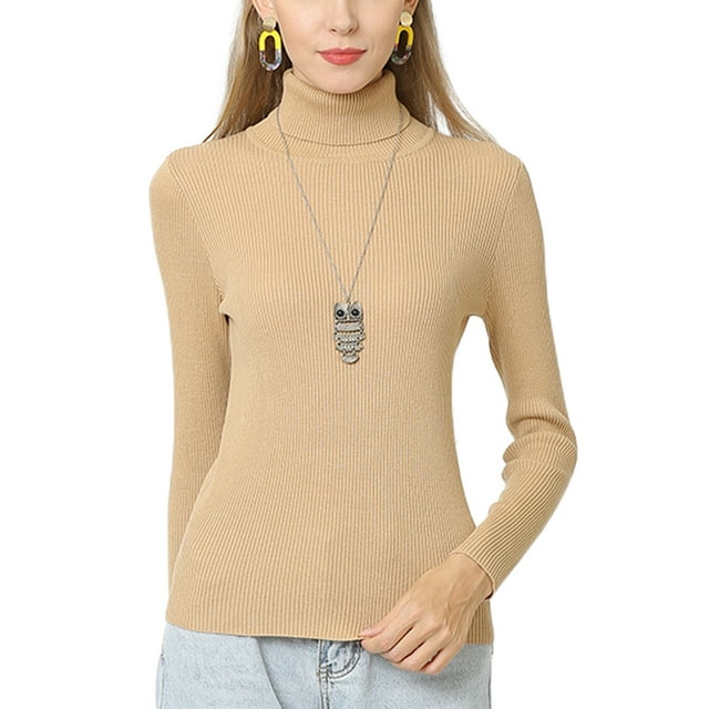 Bellella Chandail Tricoté pour Femmes Col Haut Tricoté chandail de Travail Léger Camel S