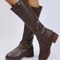 thumbnail image 2 of WAVSUF Women's Mid Calf Boots Round Toe Wide Width Side Zip Winter Daily Trendy Boots Brown 7, 2 of 9