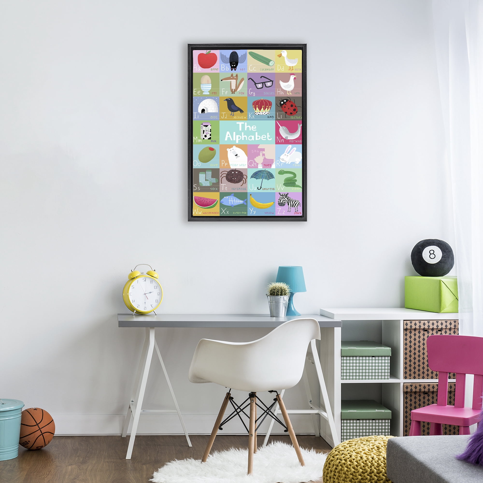 Stupell Industries First Words Alphabet Black Framed Floater Canvas Wall Art, design by Carla Daly