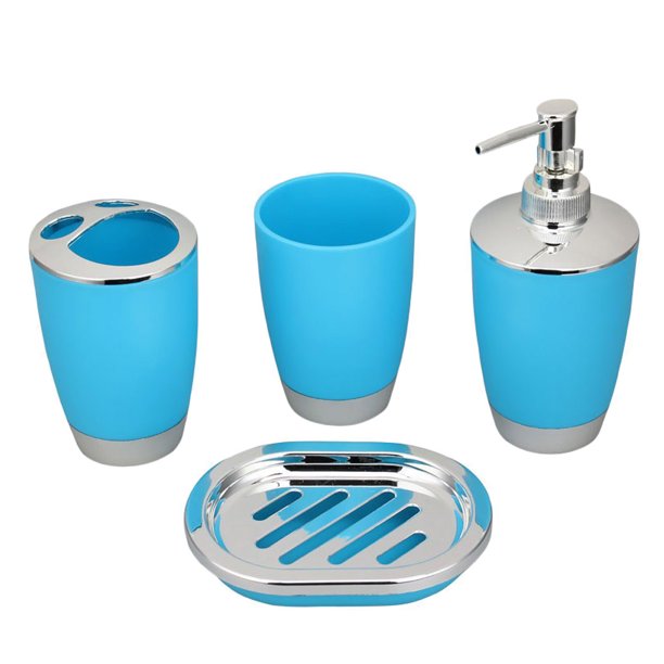 Juego de accesorios de baño de 4 piezas, juego de dispensador de plato de jabón, soporte de cepillo de dientes, taza de traje de baño de plástico PP Methold HA2135-02B