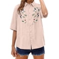 thumbnail image 2 of Endives Womens Cotton Linen Shirt Lapel Embroidered Button Down Shirt 3/4 Sleeve Bteathable Shirt Blouse for Women Spring Trendy Pink, 2 of 5