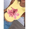 thumbnail image 4 of Women Y2K Floral Tank Top Slim Fit Sleeveless Flower Print Crop Top Crew Neck Going Out Vest Yellow L, 4 of 7