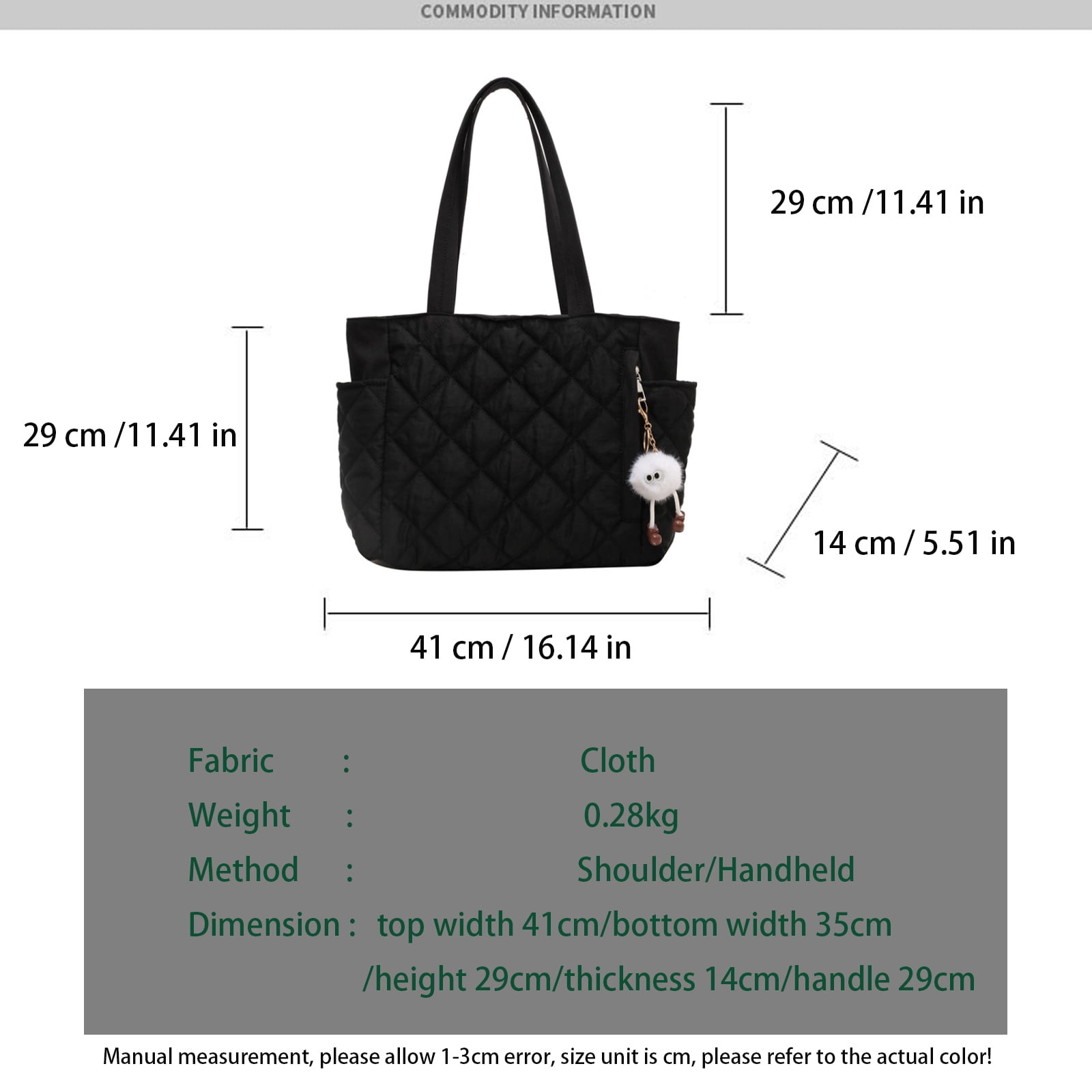 Travel Totes，Puffer Work Tote Bag for Women, Quilted Puffy Bag with compartments (Black)