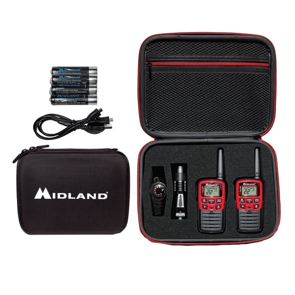 Midland EX37VP Emergency Walkie Talkie Kit Flashlight Whistle, 22 Channels - Black/Red