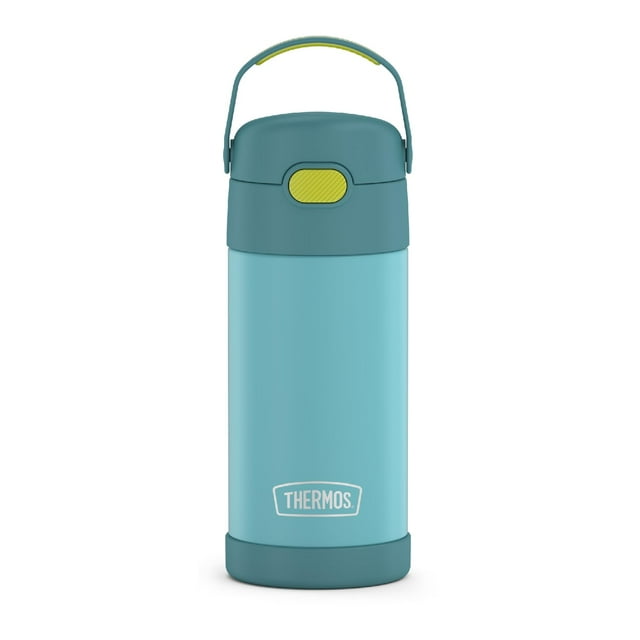 Botella de acero inoxidable THERMOS FUNTAINER de 12 onzas con pajita aislante al vacío para niños, Azul/Verde.