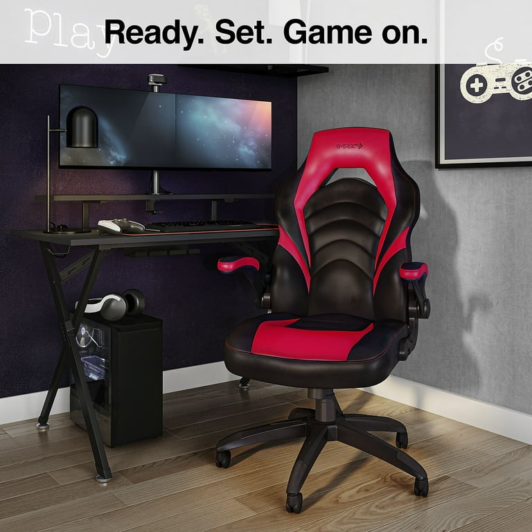 Staples Emerge Vortex Bonded Leather Gaming Chair, Black and Red