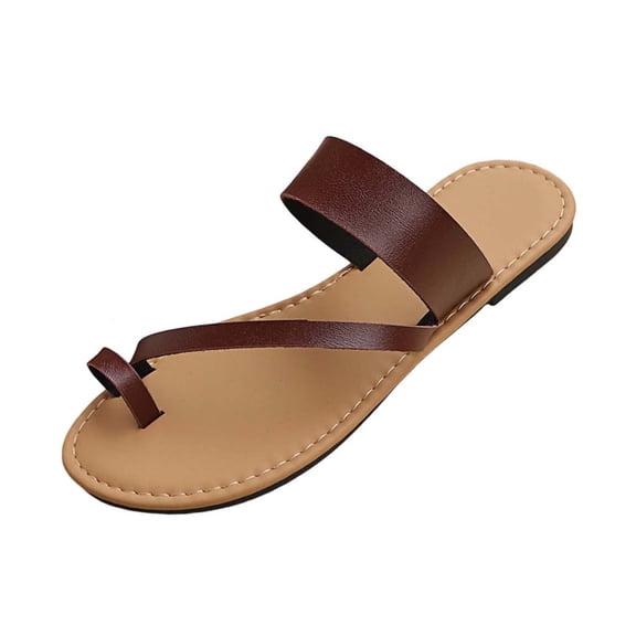 hlysgo Women's Flip Flops Sandals Comfortable Dressy Cork Footbed Arch Support Slip On Ring Toe Thong Walking Sandals Brown 9.5