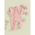 thumbnail image 3 of Wassery Baby Girls Clothes 3M 6M Newborn Girls Fall Jumpsuits Infant Girls Long Sleeve Footed Zipper Romper and Headband Set, 3 of 9