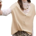 thumbnail image 2 of Short Sleeved Oversized Women Solid V-neck Casual Loose Knit Sweater Lightweight Button Tops, 2 of 6
