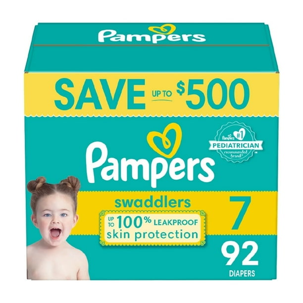 Pampers Swaddlers Softest Ever Diapers, Size 7 (41+ Pounds), 92 Count