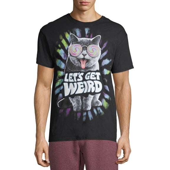 Let's Get Weird Trippy Cat Men's and Big Men's Graphic T-shirt