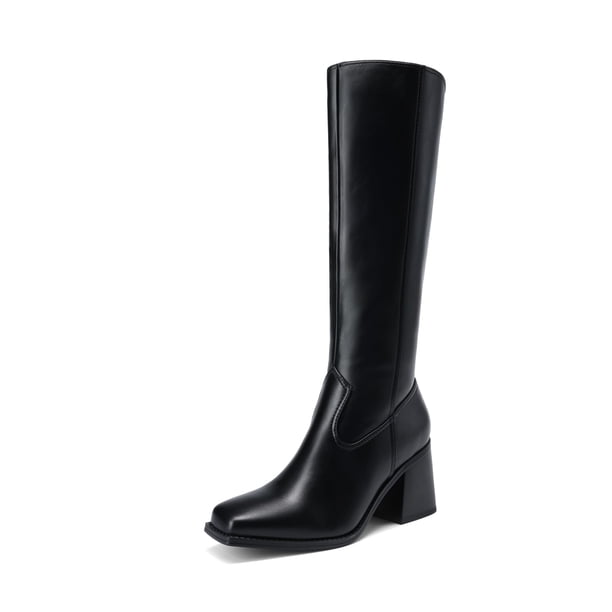 Botas DREAM PAIRS Altas con Tacón Grueso y Punta Cuadrada Negras