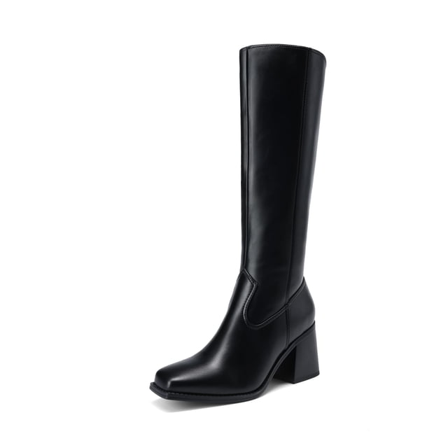 Botas DREAM PAIRS Altas con Tacón Grueso y Punta Cuadrada Negras