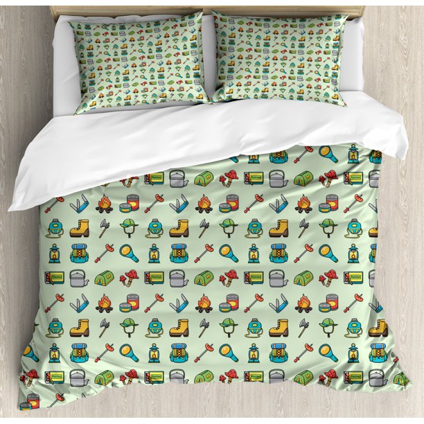 Boy Scout Duvet Cover Set King Size Camping Equipment Outdoor Activity Icons Adventure In Nature Kids Children Theme Decorative 3 Piece Bedding With 2 Pillow Shams Multicolor By Ambesonne Com Boy Scout Duvet Cover Set King Size, Outdoor Theme Bedding