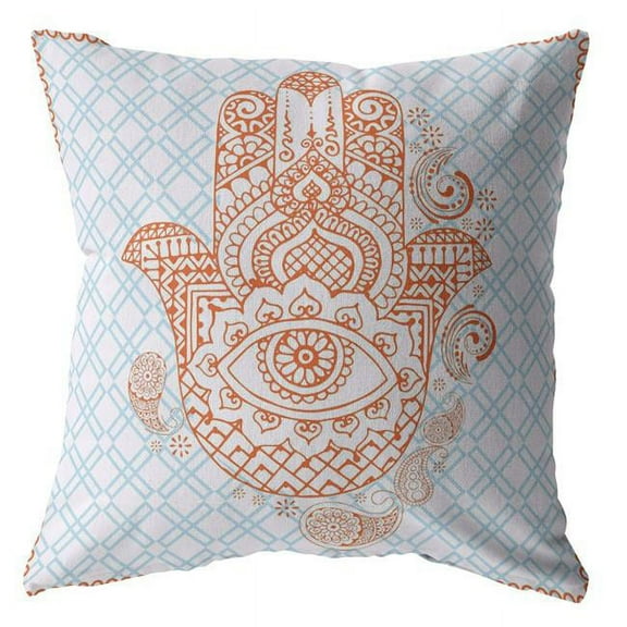 16 in. Hamsa Suede Zippered Throw Pillow, Orange & Blue