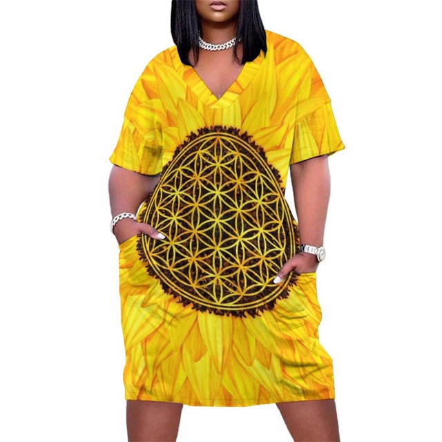 Flower of Life -Sunflower #1 Loose Pocket Dress dress party evening elegant luxury celebrity summer dresses
