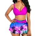 thumbnail image 3 of Txlixc Traje de baño de 2 piezas para mujeres, vestido de bikini de color sólido + falda de hoja de loto Txlixc  moda, 3 of 5