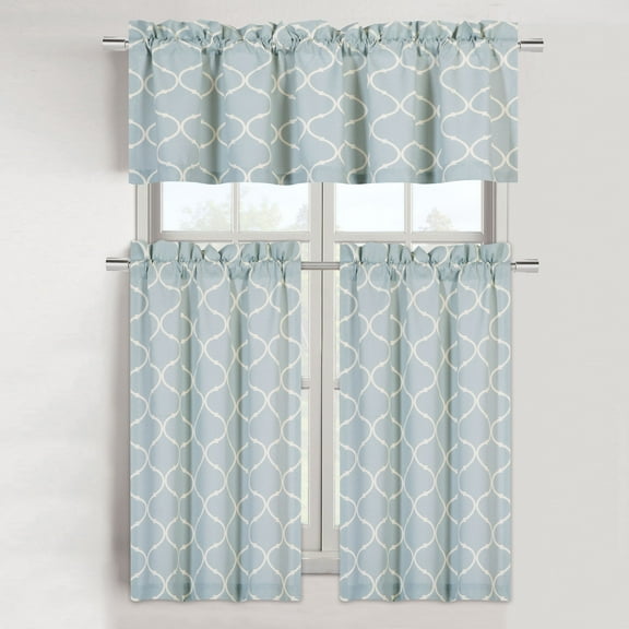 Maison Trellis Cotton Blend Kitchen Curtain Tier & Valance Set - Restoration Green