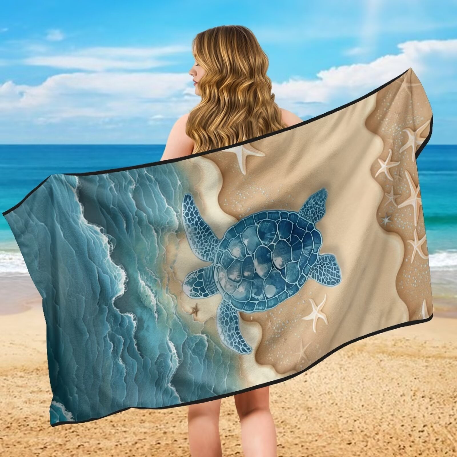 Binienty Removable Car Sweat Towel Front Seat Cover Beach Sea Turtle Bucket Car Towel Seat Cover for Post Gym Workout Running Swimming Beach Hiking