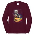 thumbnail image 2 of Funny Graphic Astronaut Cat in Space on Cheeseburger | Mens Cat Lover Long Sleeve T-Shirt, Maroon, 3XL, 2 of 3