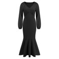 thumbnail image 6 of IROINNID Maxi Dress for Women Sexy Vintage V Neck Long Sleeve Solid Mermaid Skirt Dresses Deals,Black, 6 of 8