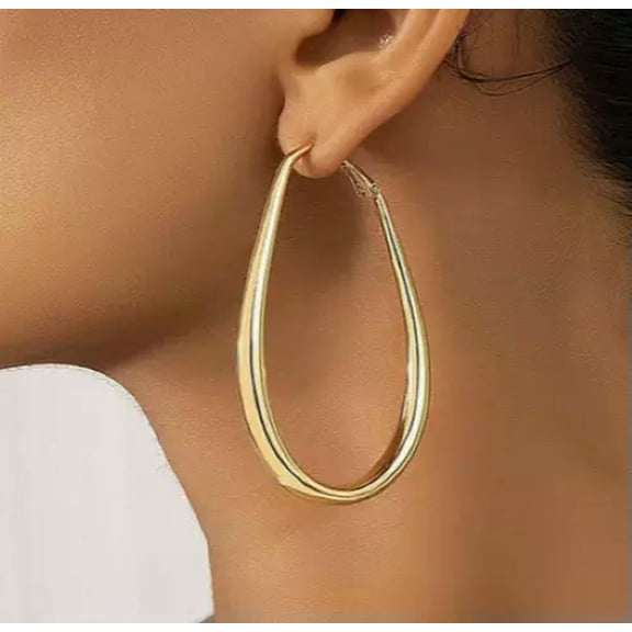 HOOUN Long Gold Hoop Earrings Big Large Gold Tone Hoop Earrings for Women