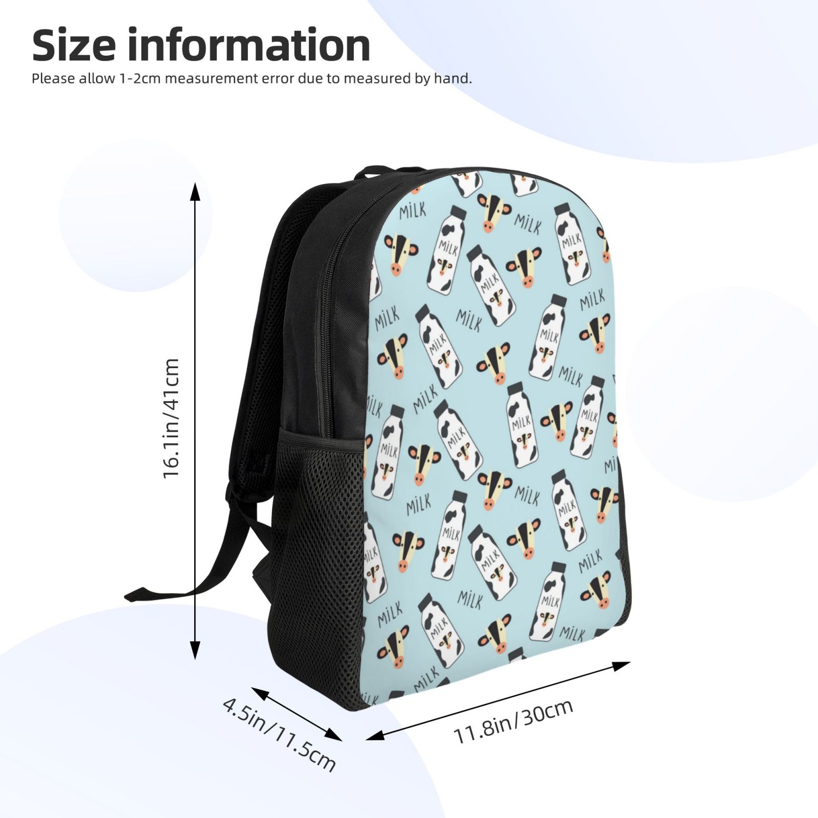Xecao Milk Bottles And Cow Head Print School Backpack with Laptop Compartment Small Travel Laptop Backpack for Women Men Waterproof College Backpack Simple School Bag
