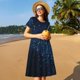thumbnail image 4 of Easygdp Blue Glitter Retro para Vestido Transpirable de Mujer, Vestido Suelto de Manga Corta con Pliegues y Bolsillos para el Verano, 4 of 6