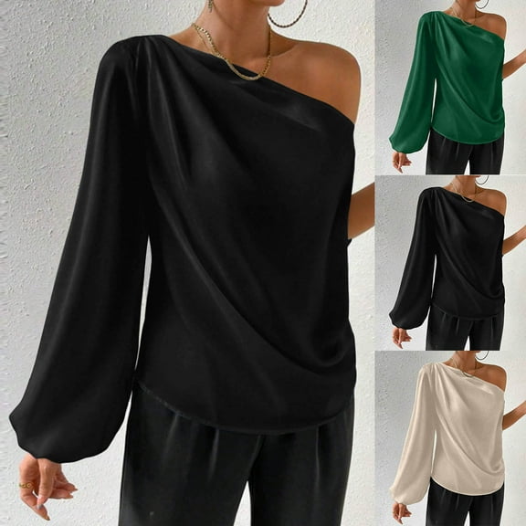 ATOYSOY Women's Dressy Casual Asymmetrical Blouses Long Sleeve Lantern Sleeve Shirt Tops Beige L