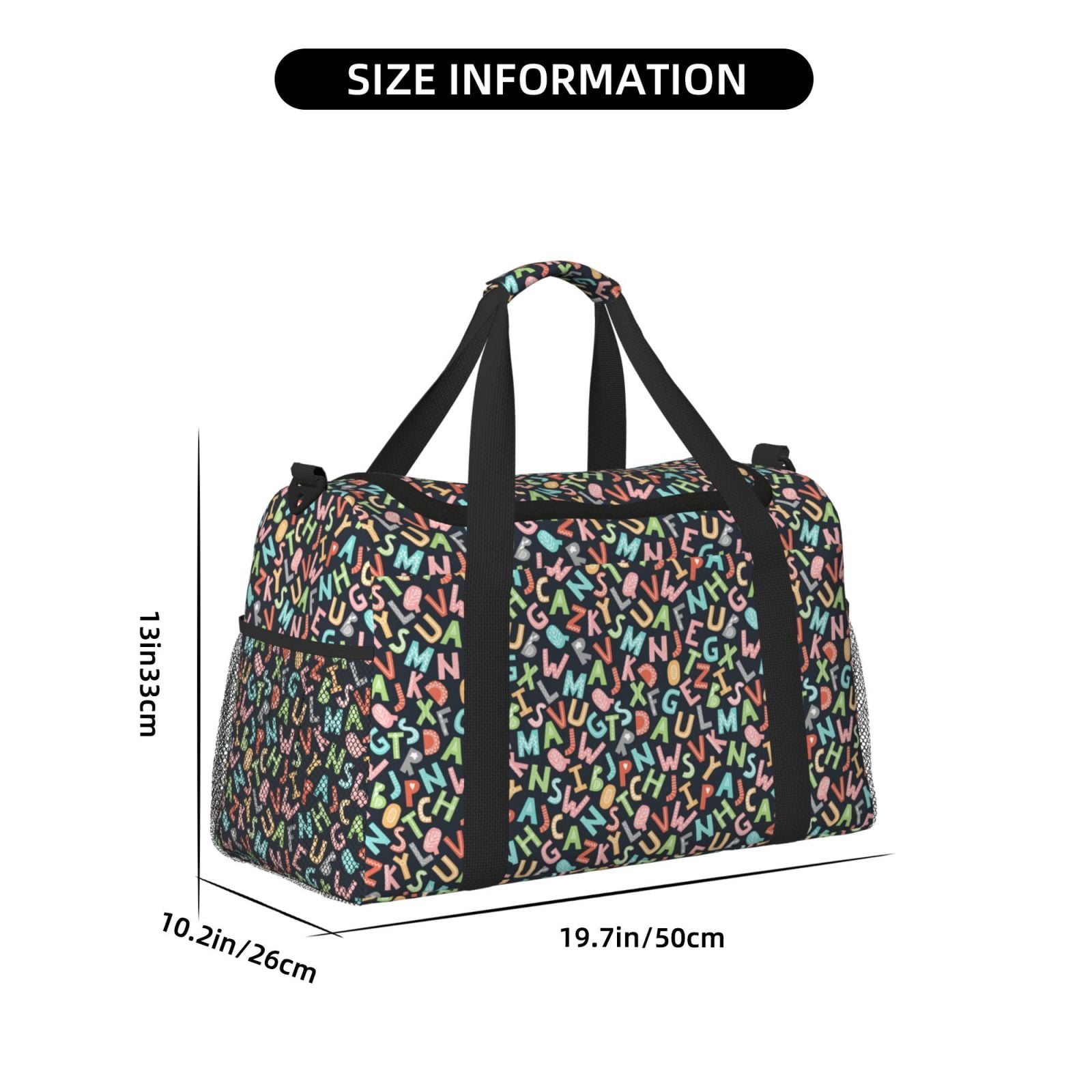 Fuzoiu Alphabet Print Travel Duffle Bag,Carry On Tote Bags,Duffel Bag,Sport Gym Bag, Hospital Bag for Labor and Delivery, Overnight Bag,Luggage Bag