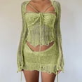 thumbnail image 2 of DHFJKG Skirt Set Women Summer 2 Piece Outfits Crochet Sexy Hollow Out Sequins Long Sleeve Crop Top Mini Skirts Party Going Out Wear Versatile Outfit, 2 of 7