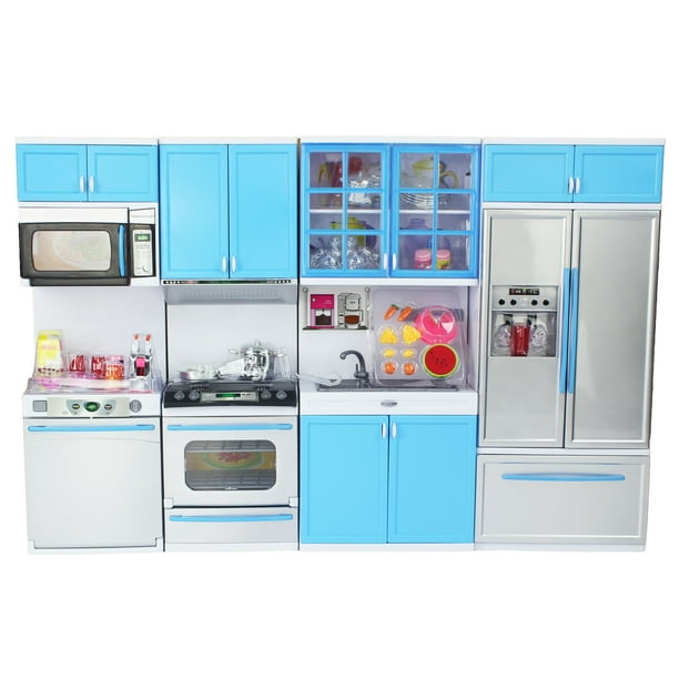 12.5" Tall Modern Battery Operated Toy Kitchen Playset with Sounds, Parts Light Up! , Use with