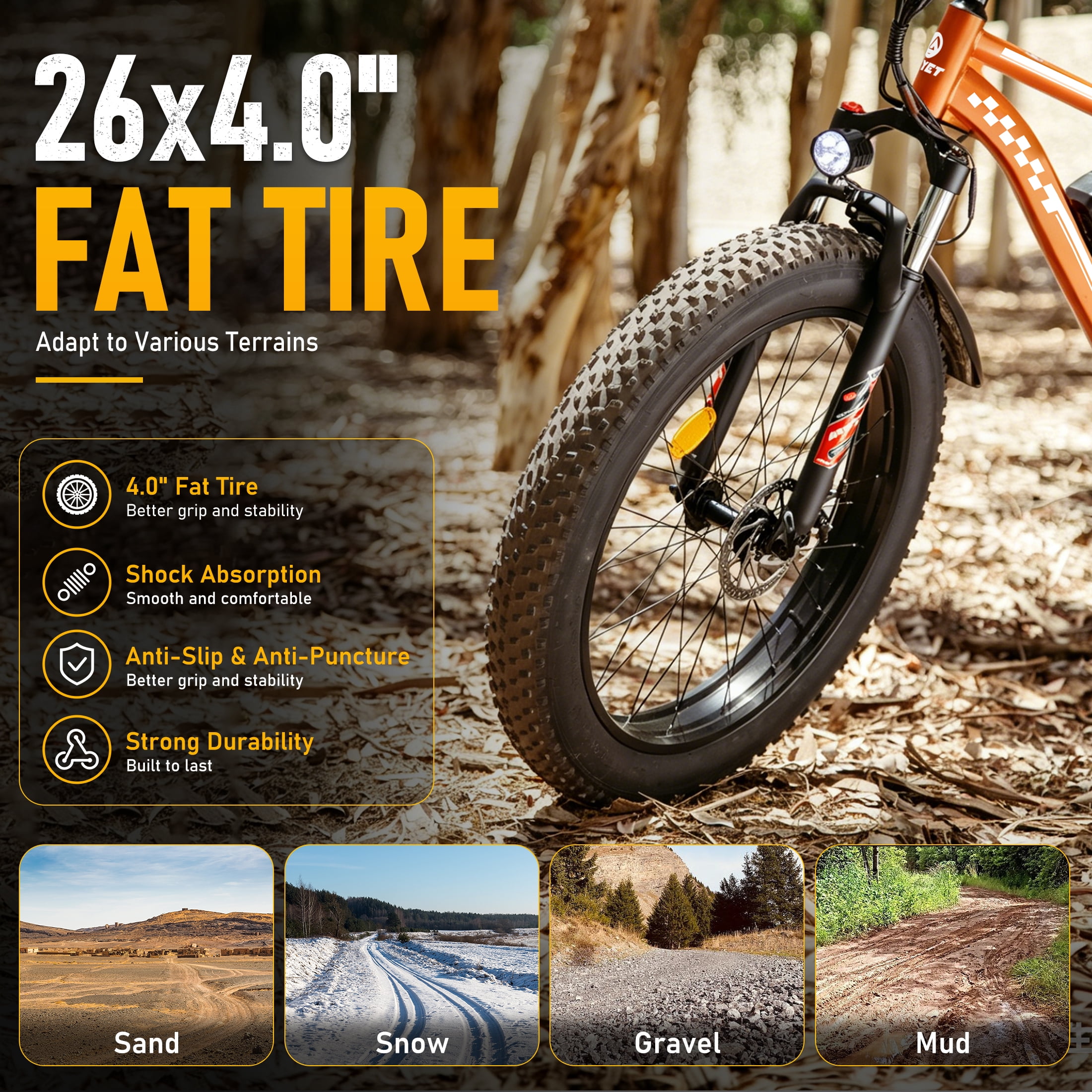 AMYET EB26 Electric Bike for Adults, Peak 1500W 48V 15Ah, 26" Fat Tire Ebike, E-Mountain Bicycle, UL2849