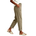 thumbnail image 4 of Hueook Womens Golf Pants Lounge Work S High Waisted Straight Leg Cotton and Linen Pants with Flared Casual Point Pocket Pants Brown 2X, 4 of 8