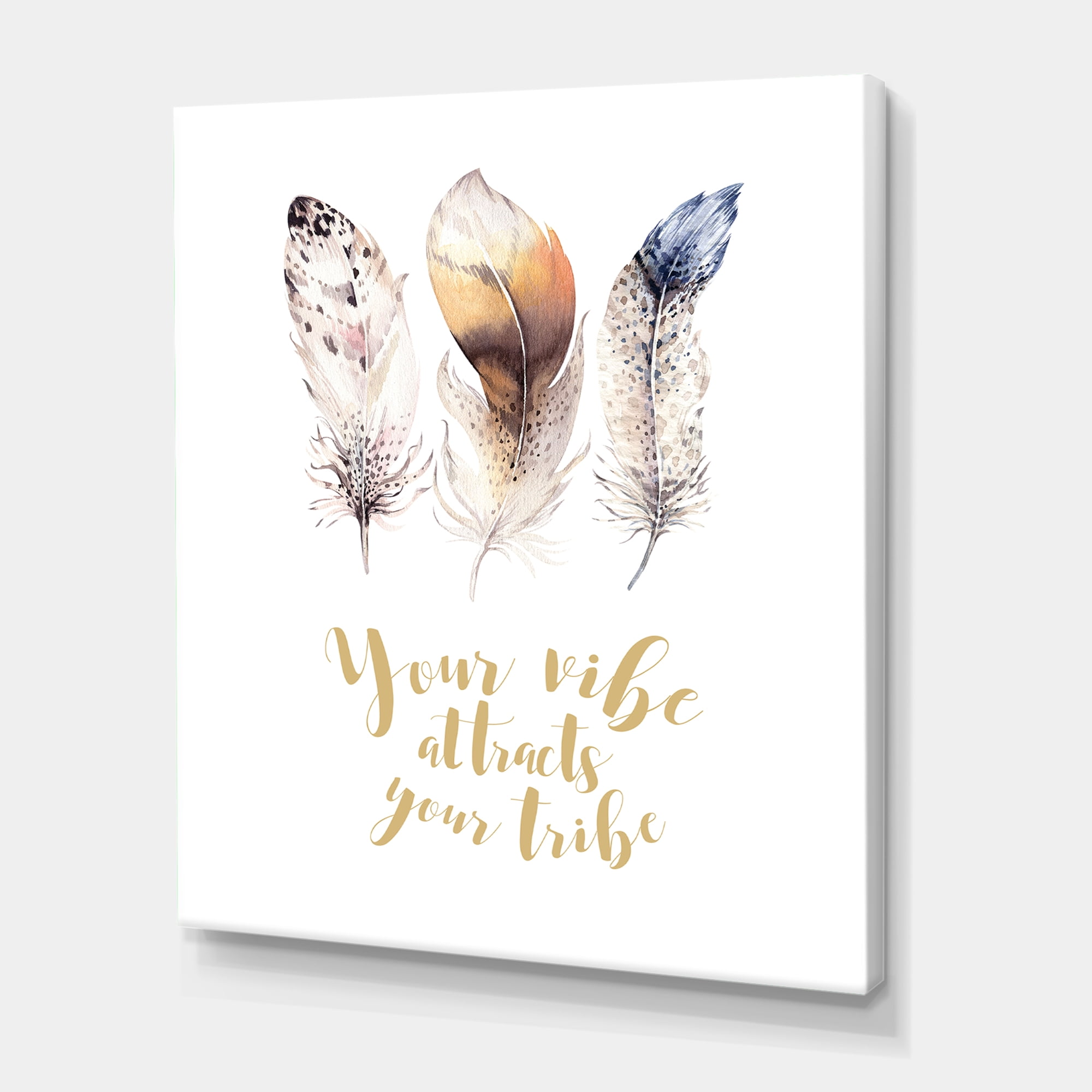 Designart ' Multicolored Ethnic Art Feathers With Inspiring Quote ' Bohemian & Eclectic Canvas Wall Art Print
