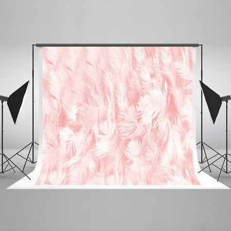 Hellodecor Polyster 7x5ft Pink Backdrop Pink Feathers Background Baby Shower Photo Background
