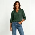 thumbnail image 3 of Favoffer Women's Chiffon Casual Blouses Short Sleeve V Neck Roll Tab Loose Fit Tunics for Work Office Daily Wear, 3 of 7