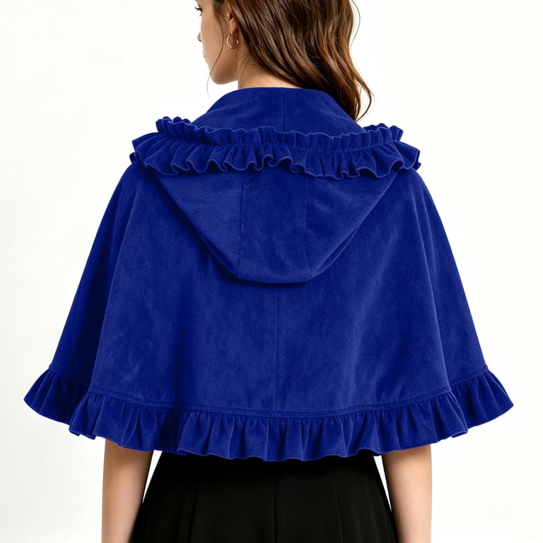 blue little red riding hood dress Cape Women Renaissance Velvet Wraps Ruffled Gothic Party Halloween Christmas Costume _label_Ready to Ship