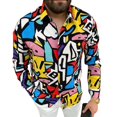 thumbnail image 1 of Camisa estampada de manga larga para hombre, chaqueta informal, solapa, camisa con botones de un solo pecho para traje de otoño, 1 of 4