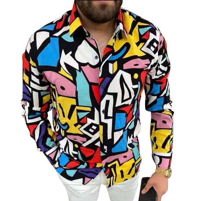 Camisa estampada de manga larga para hombre, chaqueta informal, solapa, camisa con botones de un solo pecho para traje de otoño