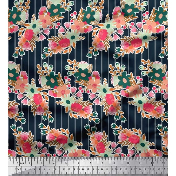 Soimoi Cotton Duck Fabric Stripe,Leaves & Floral Artistic Print Fabric by Yard 42 Inch Wide