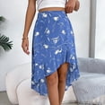 thumbnail image 2 of qolati 2023 Women's Summer Floral Boho Skirts Elastic High Waist Irregular Hem Midi Skirt Lightweight Slim Fit Flowy A-Line Beach Skirt, 2 of 7
