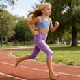 thumbnail image 5 of Girls Purple High Waisted Capri Leggings with Pockets Active Kids Polyester Blend Sizes 120-160,Size 12 T, 5 of 9