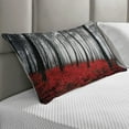 thumbnail image 2 of Forest Quilted Pillowcover, Fantasy Woodland Under Fog Trees Jungle Bushes Contrast Colors, Standard King Size Accent Pillow Cover for Bedroom, 36" x 20", Pale Grey Black and Red, by Ambesonne, 2 of 2
