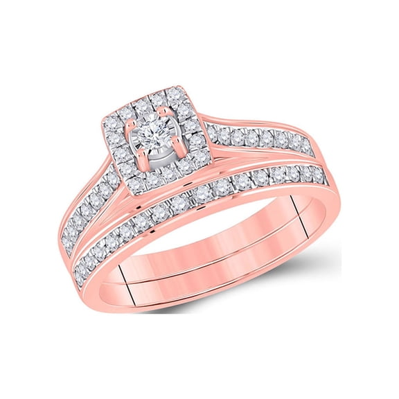 10kt Rose Gold Round Diamond Halo Bridal Wedding Ring Band Set 1/2 Cttw