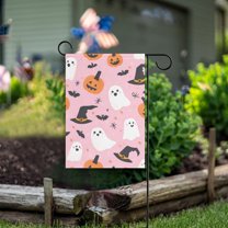 Yayeee Garden Flag 28" x 40" Double Sided Outdoor Yard Lawn Holiday Decorations, Pink Halloween Ghosts