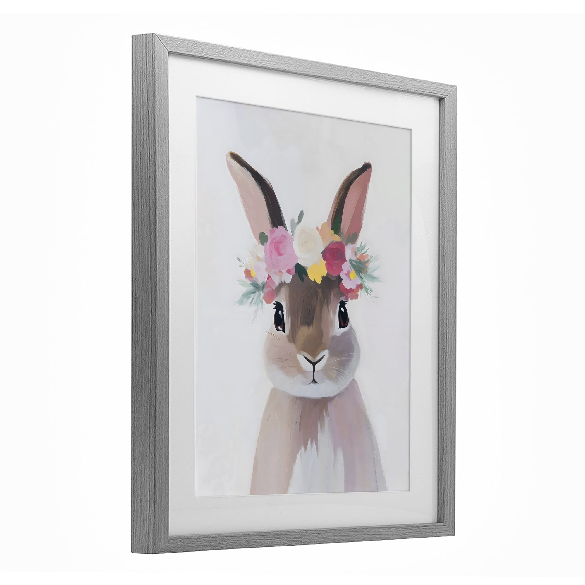 Stupell Industries Flower Crown Rabbit Gray Framed Print Under Glass, design by The Prints Vibe