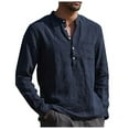thumbnail image 2 of Huresd Mens Cotton Linen Henley Shirts Long Sleeve Summer Casual T-Shirt Regular Fit Lightweight Yoga Tops with Pocket Navy 2XL, 2 of 6